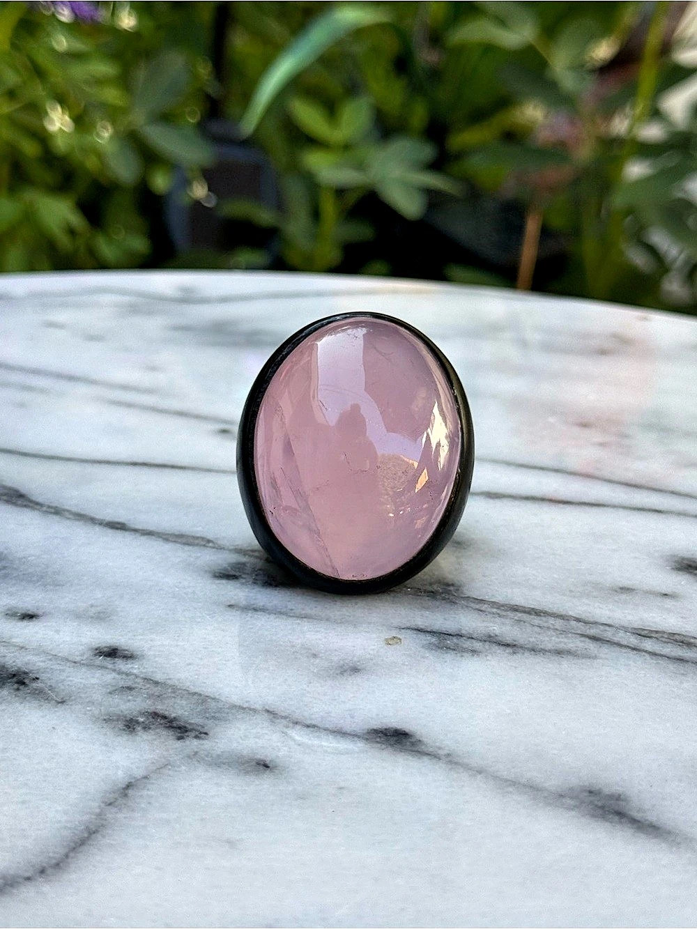 MONIES Pink Rose Quartz Cabochon Statement Ring SZ 8